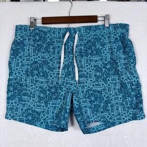 Chubbies Mens Swim Trunks Large Teal Blue Geometric Floral Tribal 5.5 Inseam